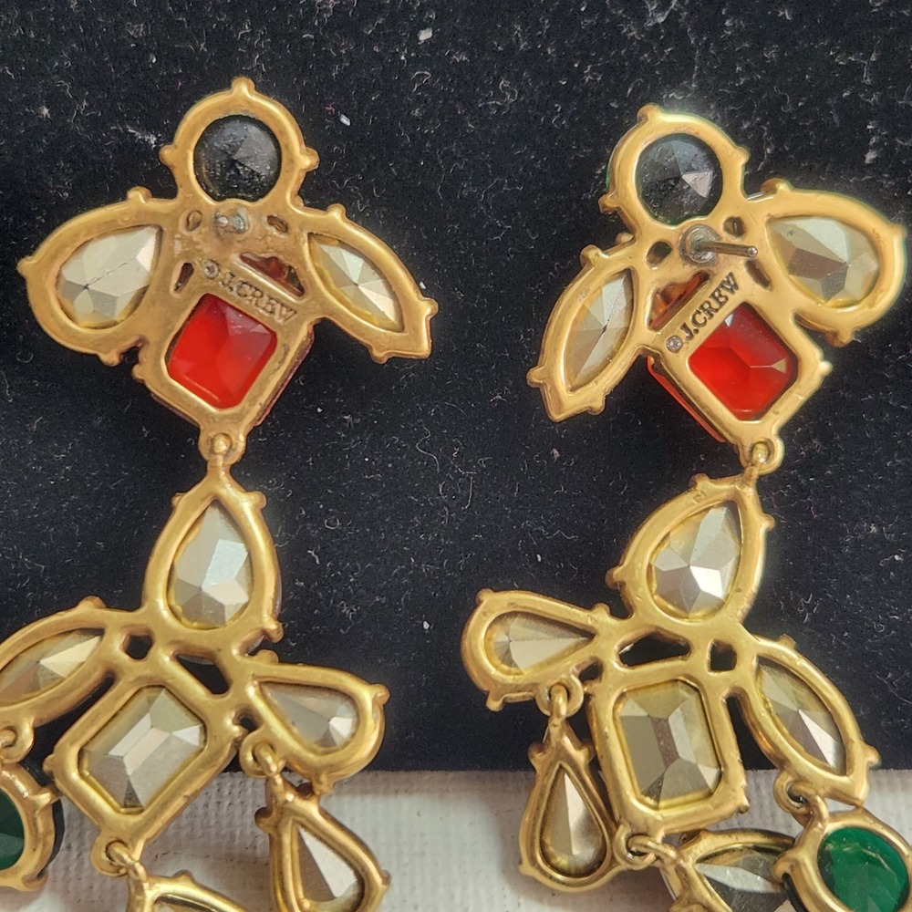 Multi Color J Crew Chandelier Drop Earrings Gold Tone Statement Jewelry Boho - Picture 8 of 9